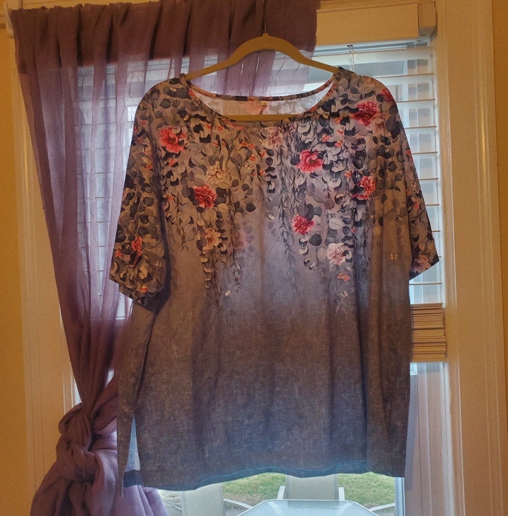 Floral Blue and Pink Women's Top